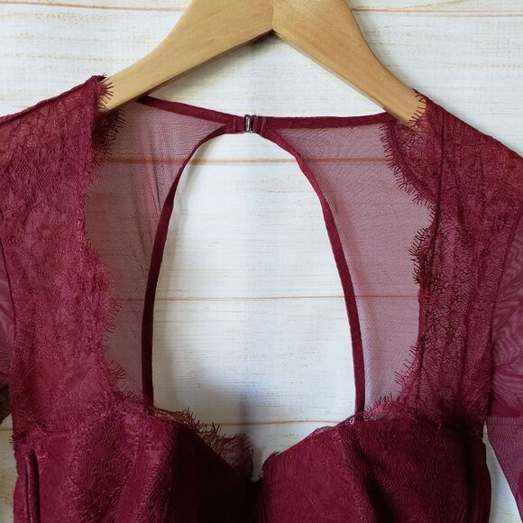 Victoria's Secret Eyelash Lace Mesh Sheer Thong Bodysuit Teddy Long Sleeve 36C - Picture 5 of 16